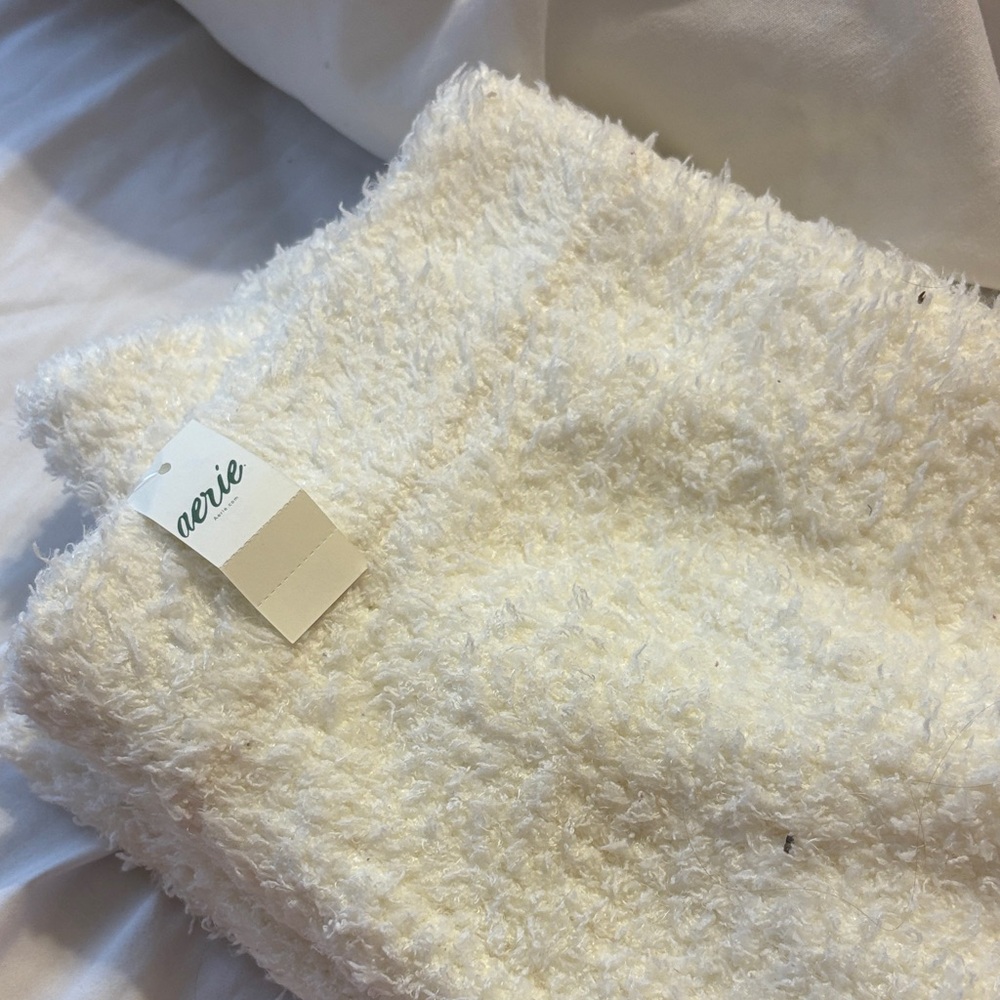 Aerie Plush Cream Wide Leg Fuzzy Pants